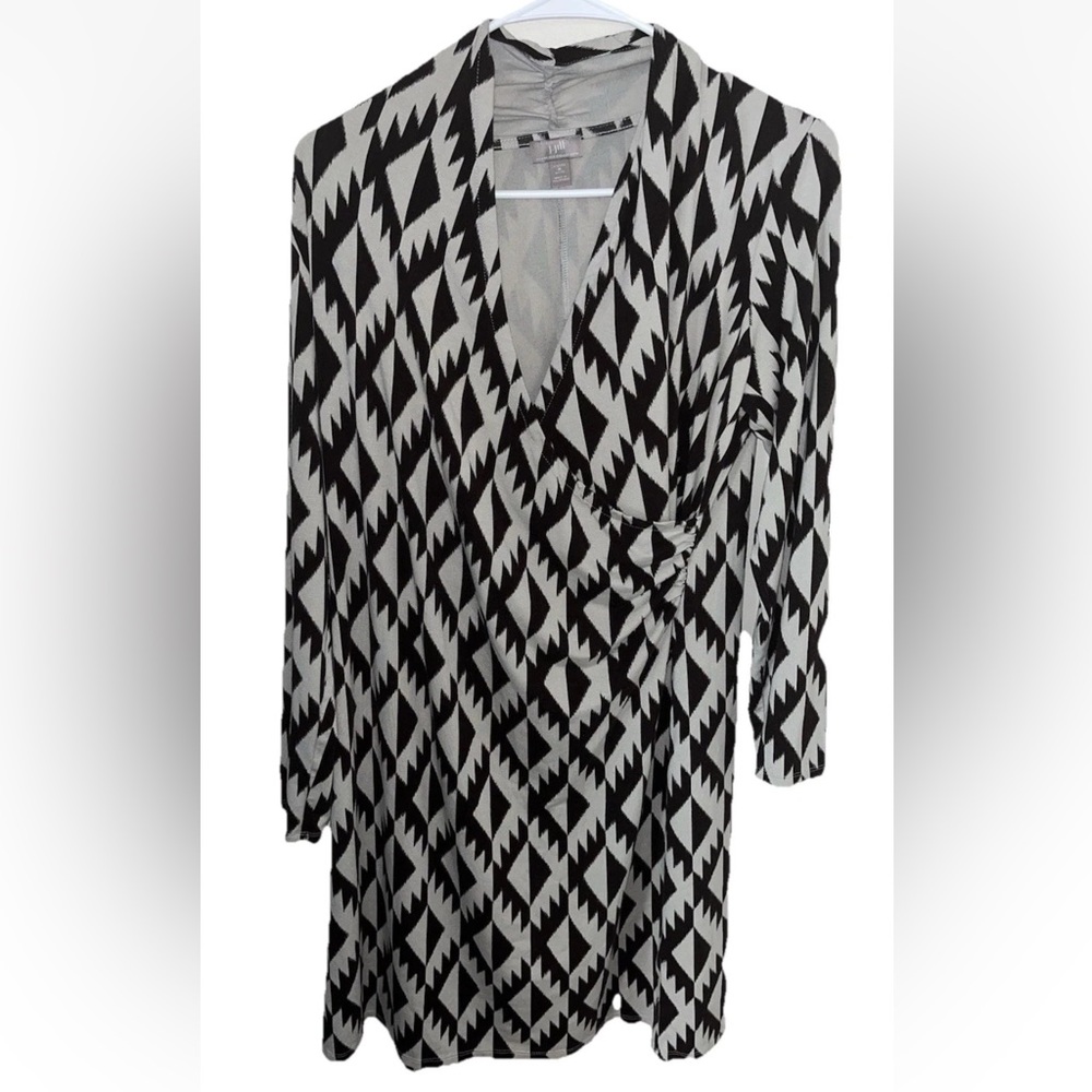 J. Jill Tan Brown Southwestern Faux Wrap Stretch Long Sleeve Dress Size MP EUC